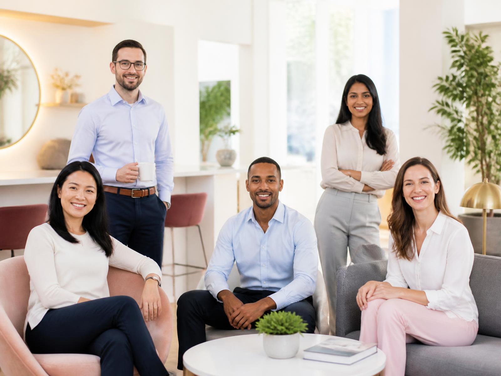 Colaboradores em ambiente corporativo moderno de bem-estar